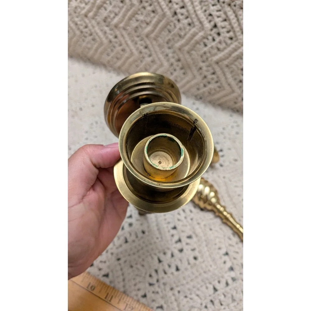 Vintage Solid Brass Wall Sconce Candle Holders Spiral Twist Ornate Gold 9.5